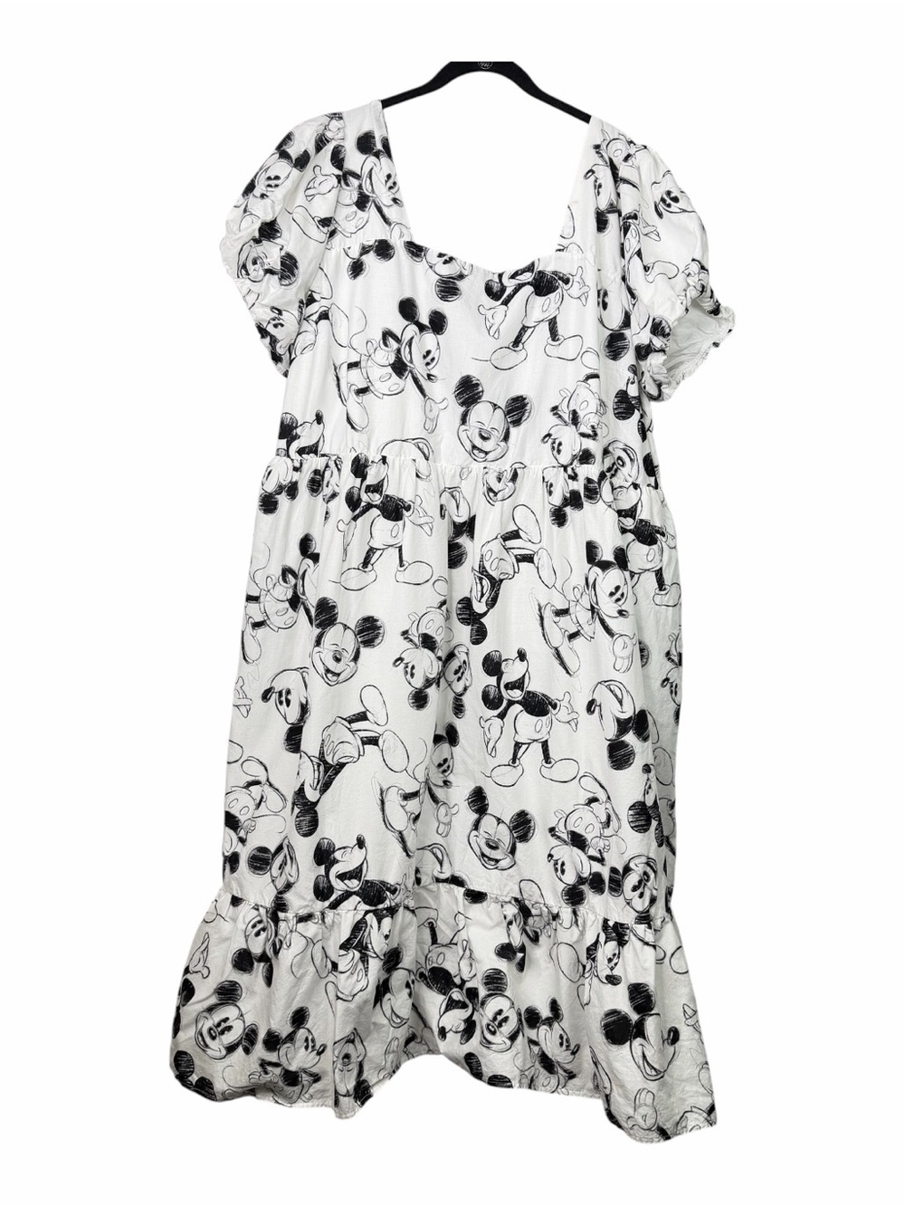 Disney Mickey Mouse Sketch Art Print Midi Dress Puff Sleeve Smocked Women's 3X